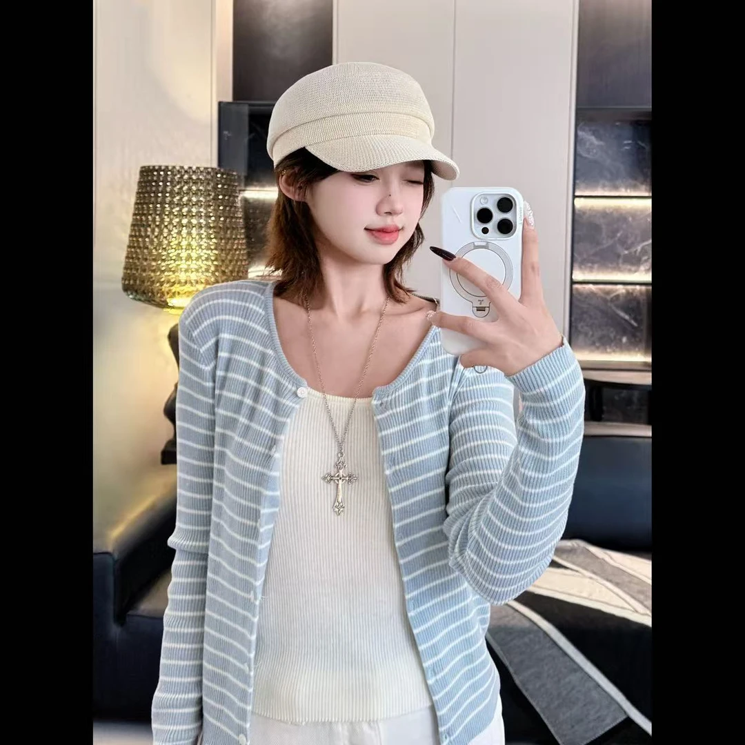 刘婆子店铺款【主播偏爱】修身显瘦针织开衫背心两件套25048