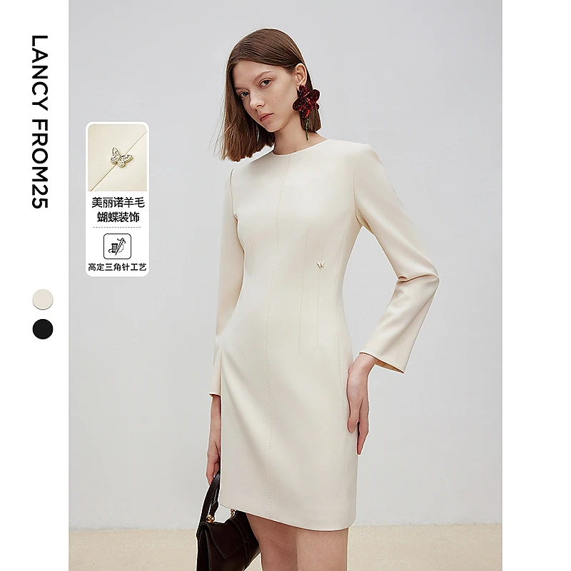 朗姿羊毛裙子小香风2025年春穿搭新款高级感小黑裙气质法式连衣裙