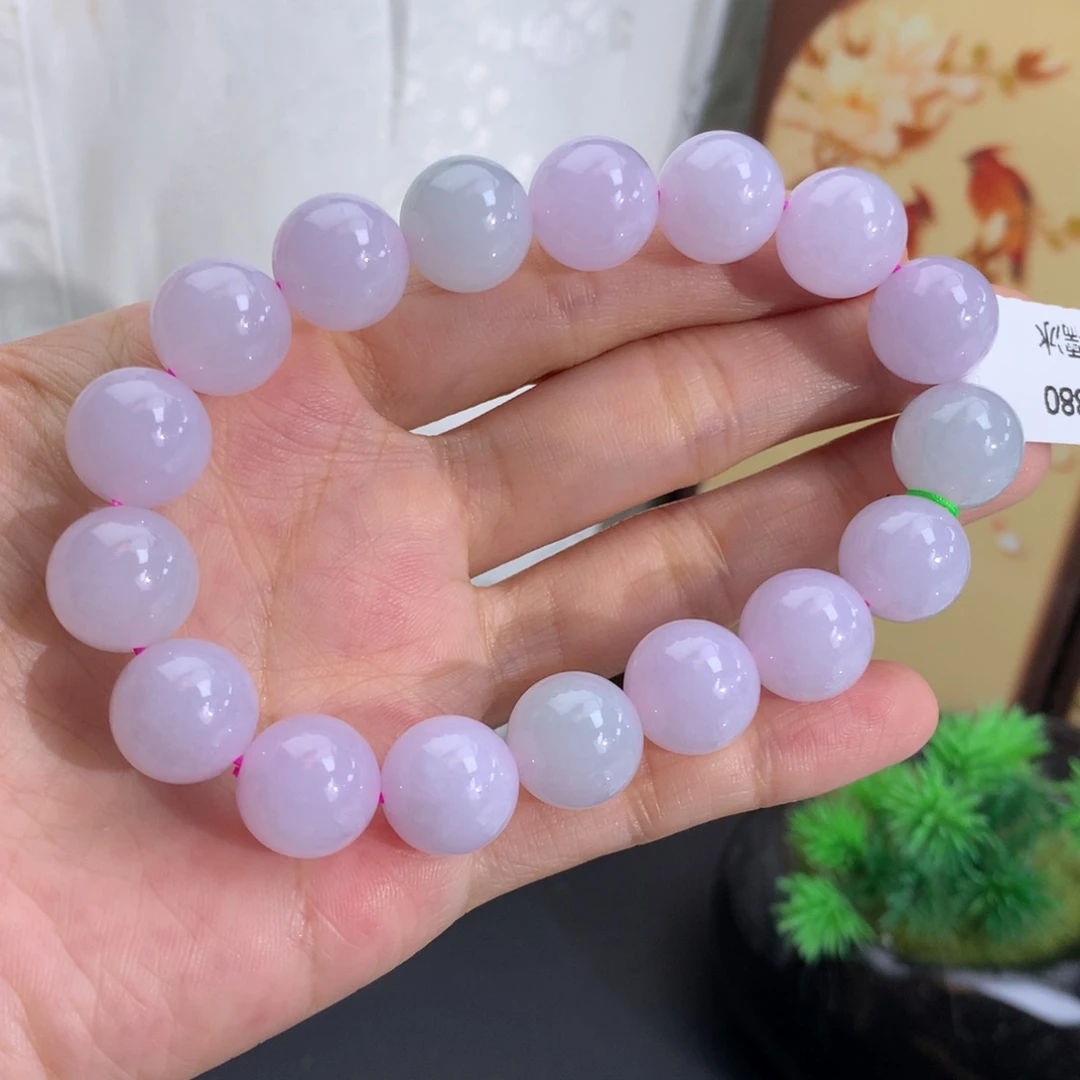 翡翠未镶嵌手串卡12.3细润淡粉紫手串