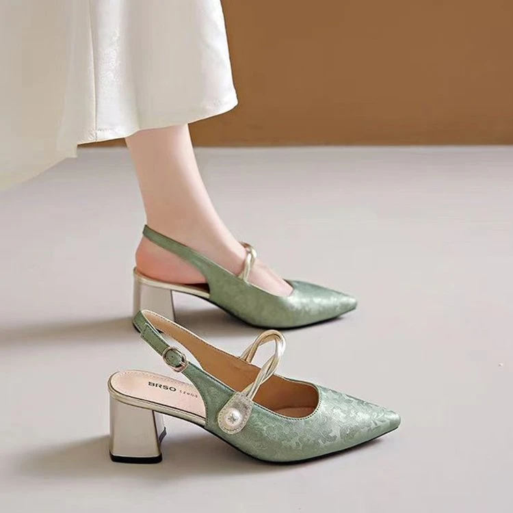 包头凉鞋女粗跟尖头新中式国风配裙子2025夏季新款高跟凉拖鞋