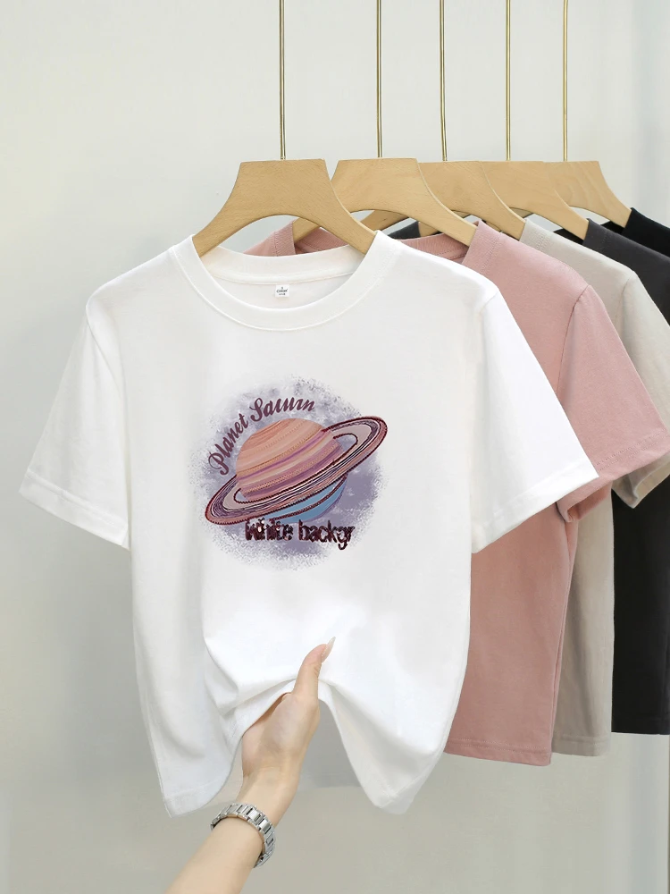 艾格旋转木星 夏季印花短款显瘦百搭设计感小众设计师t恤