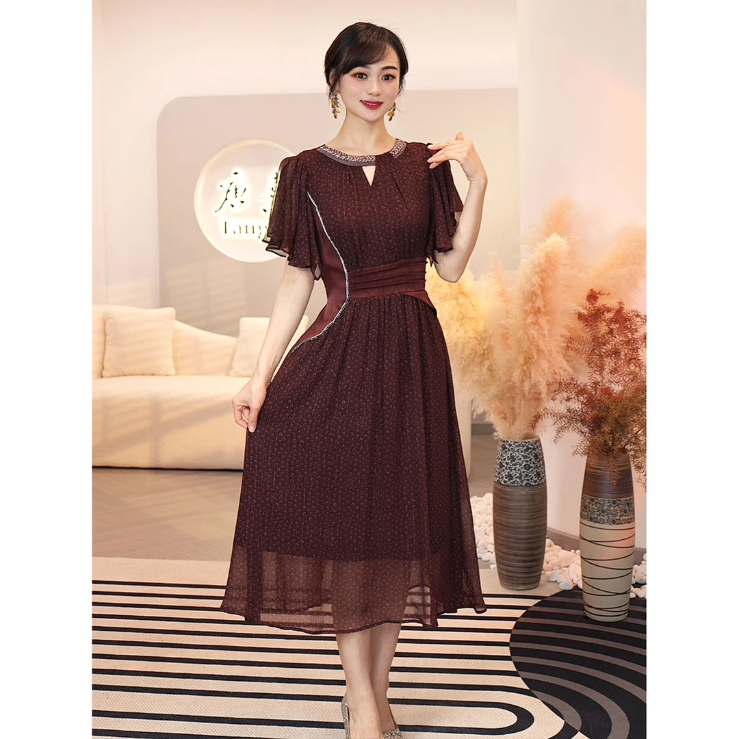 2025夏季新款【H-X380】修身法式小众高级感气质风红色显瘦连衣裙子