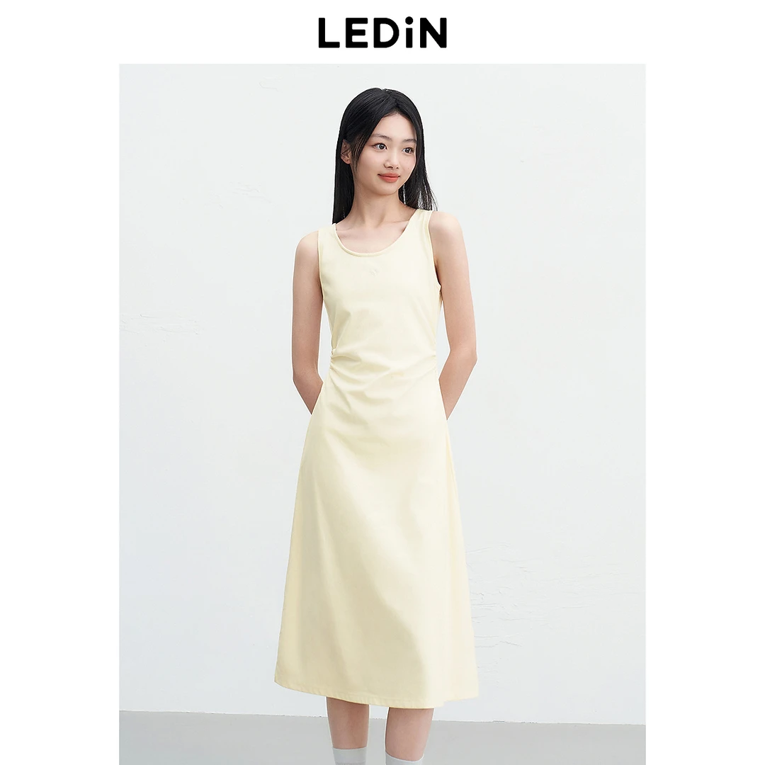 乐町无袖长款针织连衣裙女2025年夏季新款简约开叉韩系通勤裙子