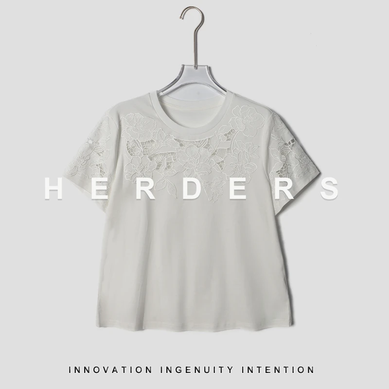 HERDERS 短款绣花圆领短袖T恤 253531