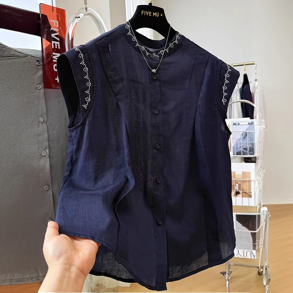 大码韩系刺绣圆领泡泡袖衬衫女2025夏季新款气质减龄百搭小衫上衣