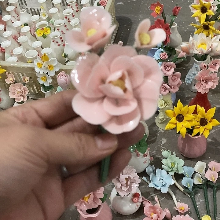 瓷片纯手工陶瓷花摆件瑕