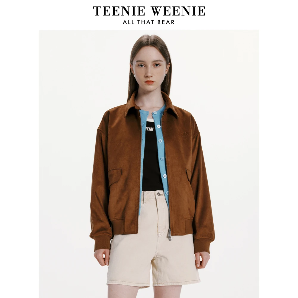 TeenieWeenie小熊女装2024早春新款复古翻领夹克外套TTJJ245201N