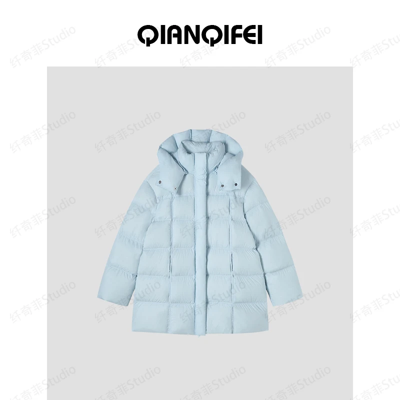 冬季新款新国标90白鹅绒服简约休闲百搭中长款连帽外套 TK5178