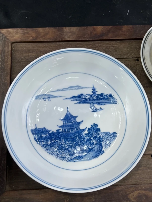 醴陵群力釉下贴花岳阳楼19.5厘米菜盘深盘高温瓷