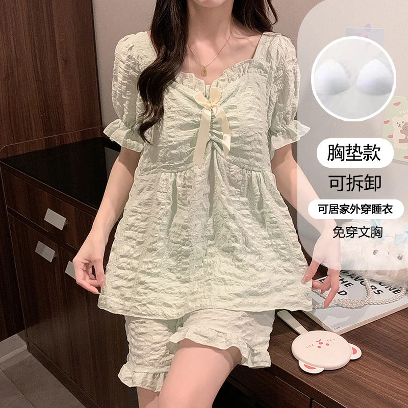 【星】睡衣女生夏季短袖花边可爱公主风宽松女士款家居服套装123