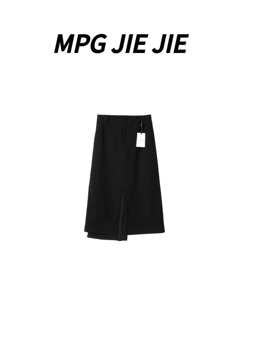 MPG JIEJIE【长腿裙】25夏季薄款弹力松紧腰黑色开叉设计感半身裙