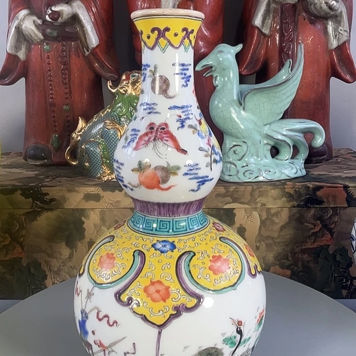 瓶珐琅彩仙鹤花卉葫芦瓶