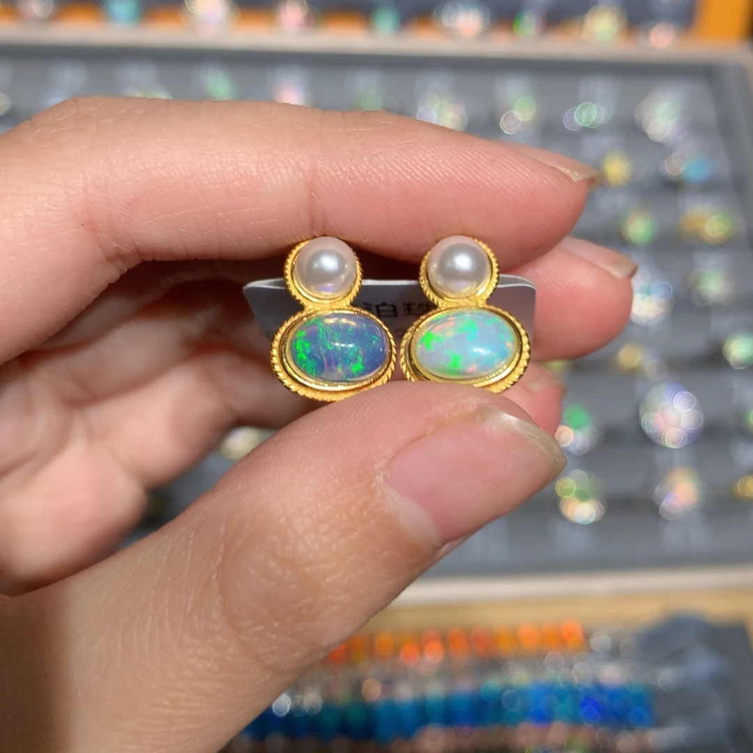 银S925镶嵌欧泊欧泊耳饰y