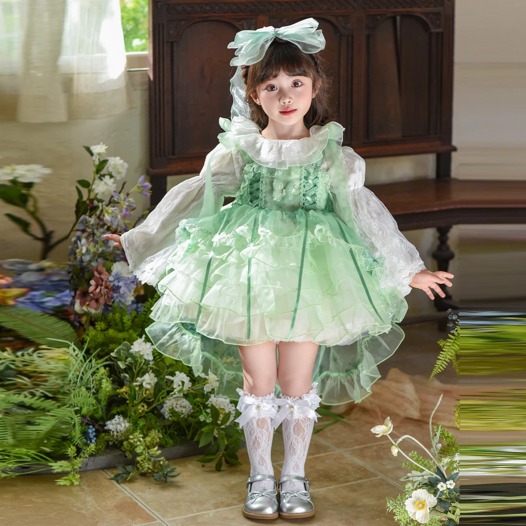 洛丽塔女小童绿精灵公主裙2025秋季吊带裙女宝宝短袖lolita连衣裙