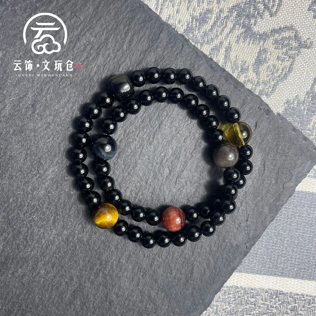 五行星空6mm  黑曜石圆珠双圈   CP052-393
