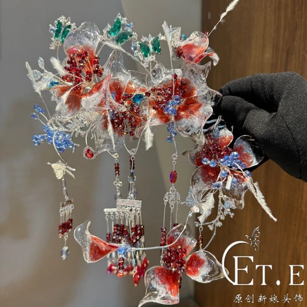 ETE ST2-12315 超仙气冰透红色系中式新娘秀禾头饰百搭