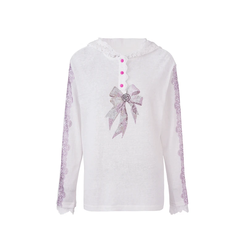 TCH烫钻工艺设计感时尚百搭连帽打底衫女T75A02E5032轻奢tch