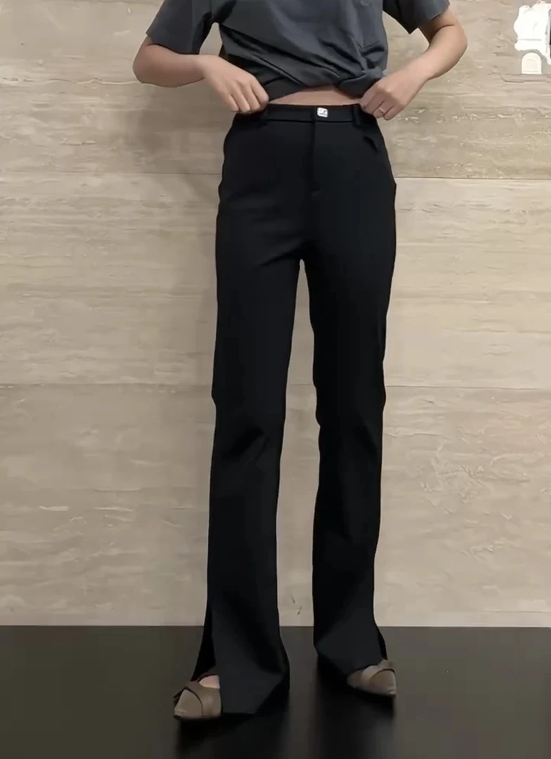 2025年新款高腰微喇叭裤女春秋款时尚百搭休闲长裤小个子显瘦