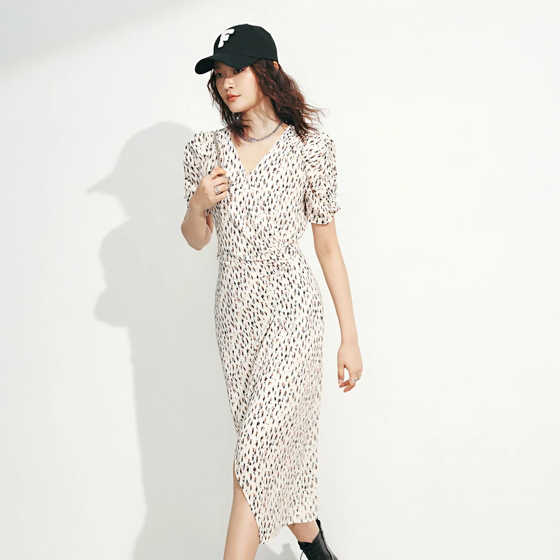 FF||仿佛夏季碎花复古连衣裙印花气质修身收腰显瘦法式泡泡袖裙子