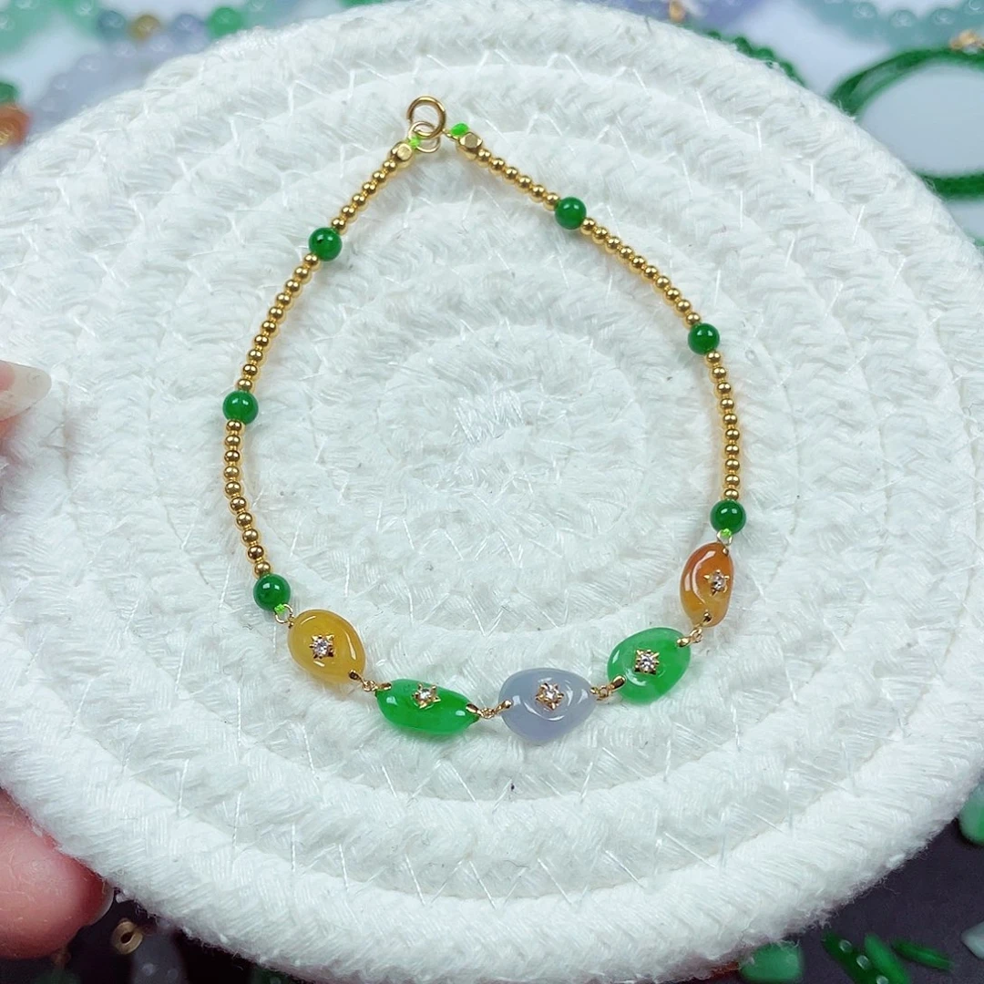 翡翠18K金镶嵌手链天然缅甸翡翠A货卡