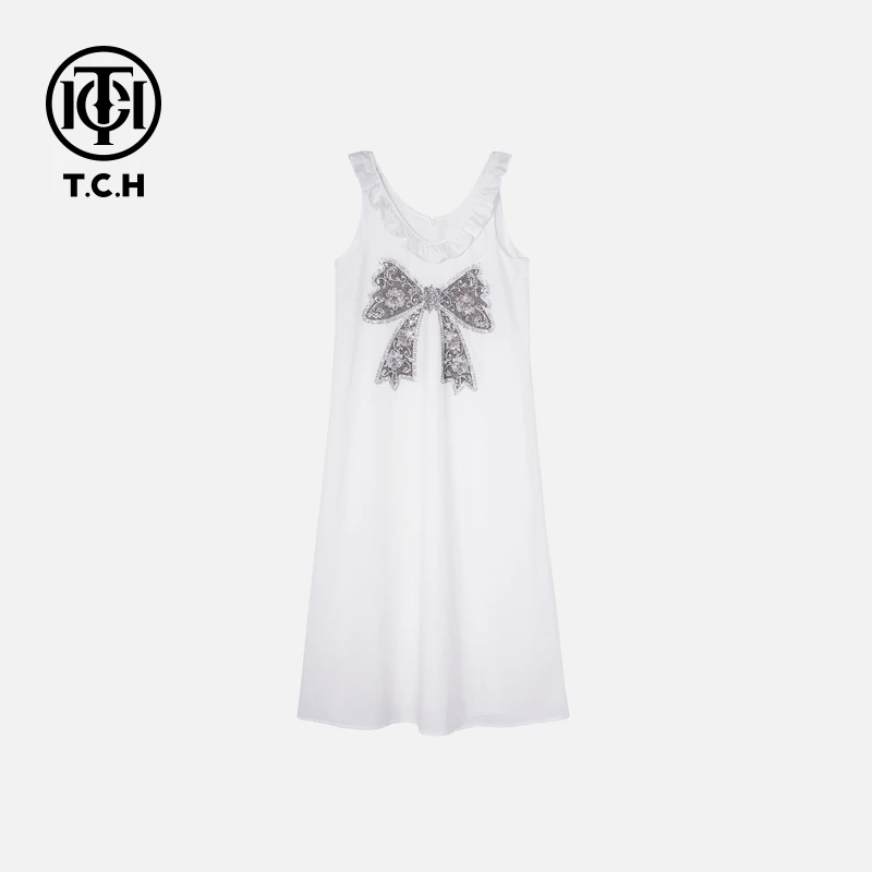 TCH轻奢烫钻工艺时尚休闲百搭舒适连衣裙女T75B30E1063私服tch