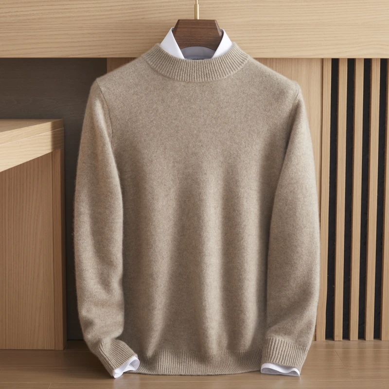 【清仓加厚】半高领男士加厚100%纯山羊绒衫秋冬纯色百搭保暖打底衫