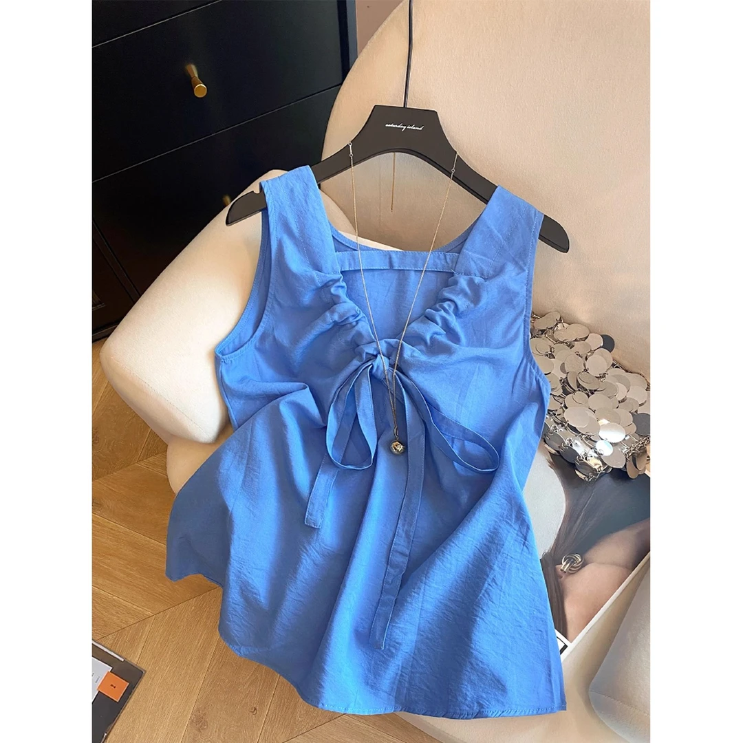 2025夏新款小清新甜美韩系通勤设计蝴蝶结绑带百搭无袖吊带背心女