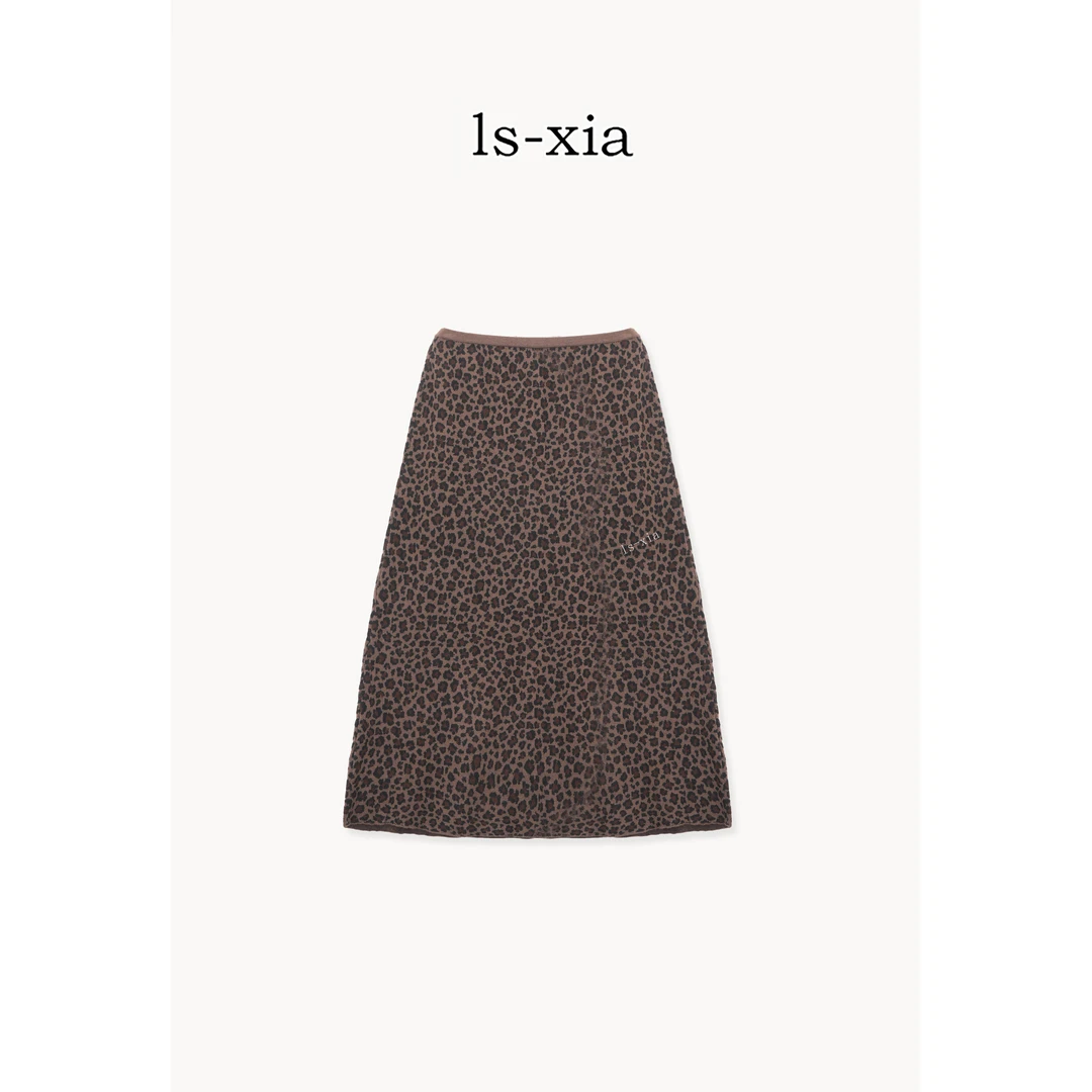 【黄昏间距】气质A字裙豹纹中长裙高腰针织百搭时尚半身裙