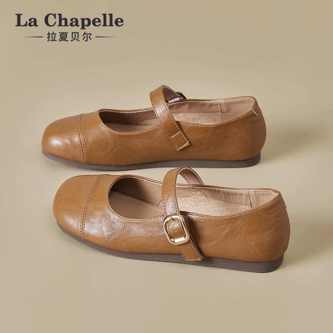 拉夏贝尔2025秋季新品法式圆头小皮鞋时尚百搭舒适轻便女鞋单鞋子