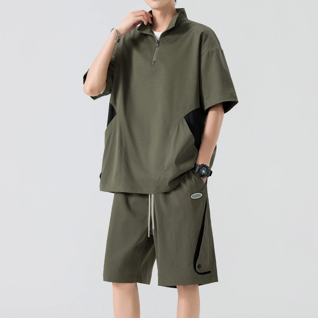 夏季潮流男装搭配一整套短袖POLO衫短裤两件套高级感休闲运动套装