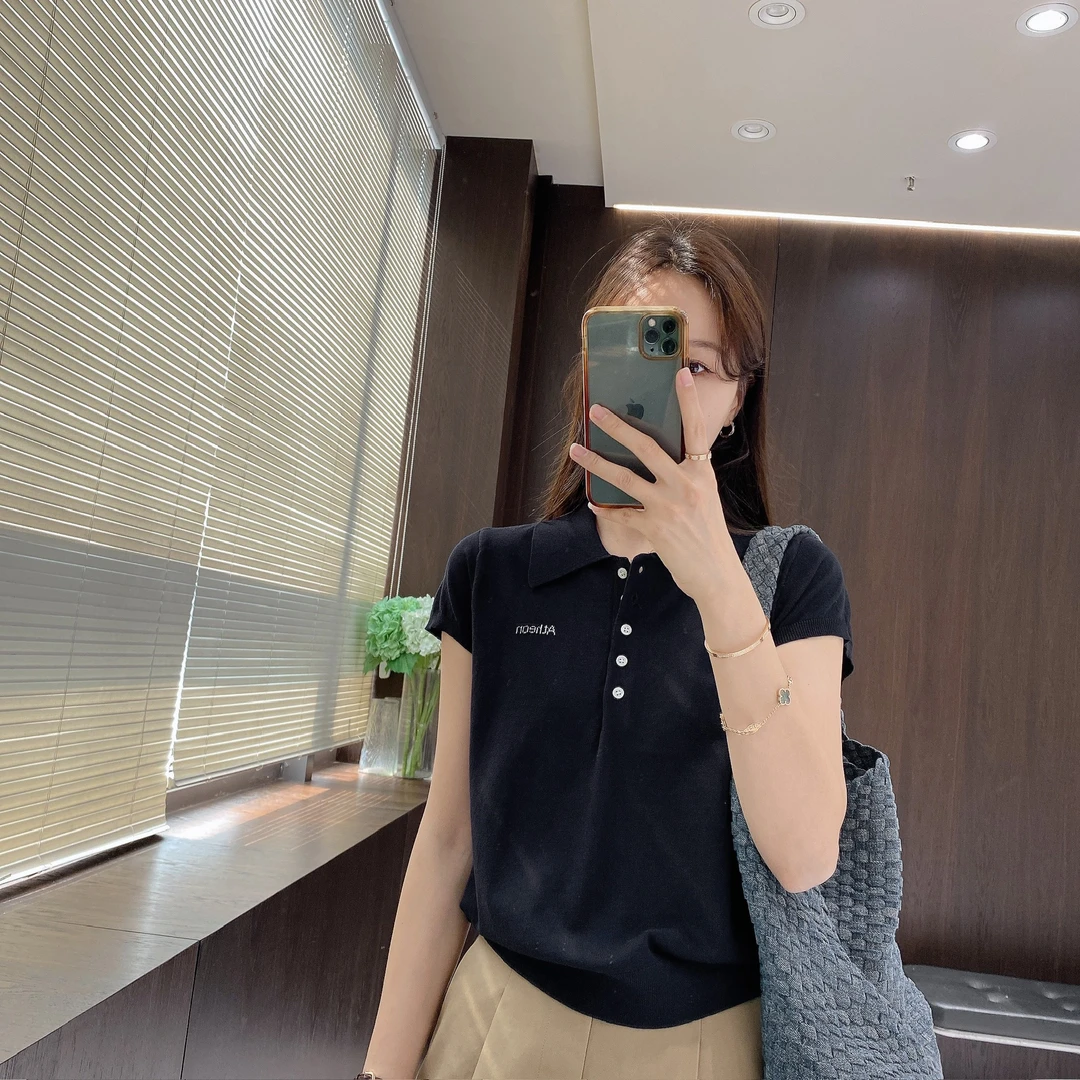 IMFLY金小金自制女装 针织衫DYW9315夏季简约薄款针织Polo衫短袖