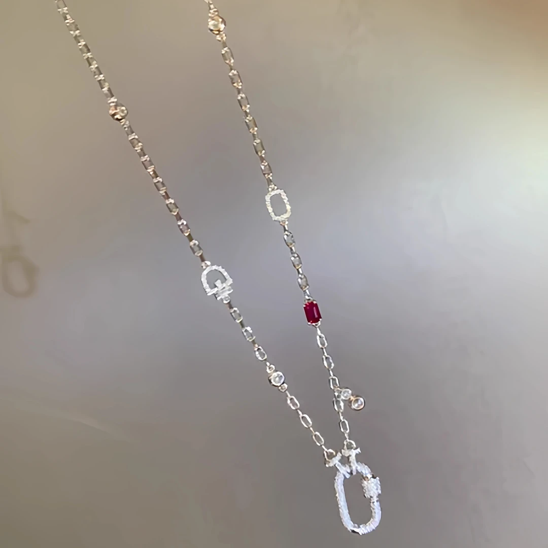 铜合金项链 回形扣万能链镶嵌项链时尚多种穿戴百搭链子万能链女