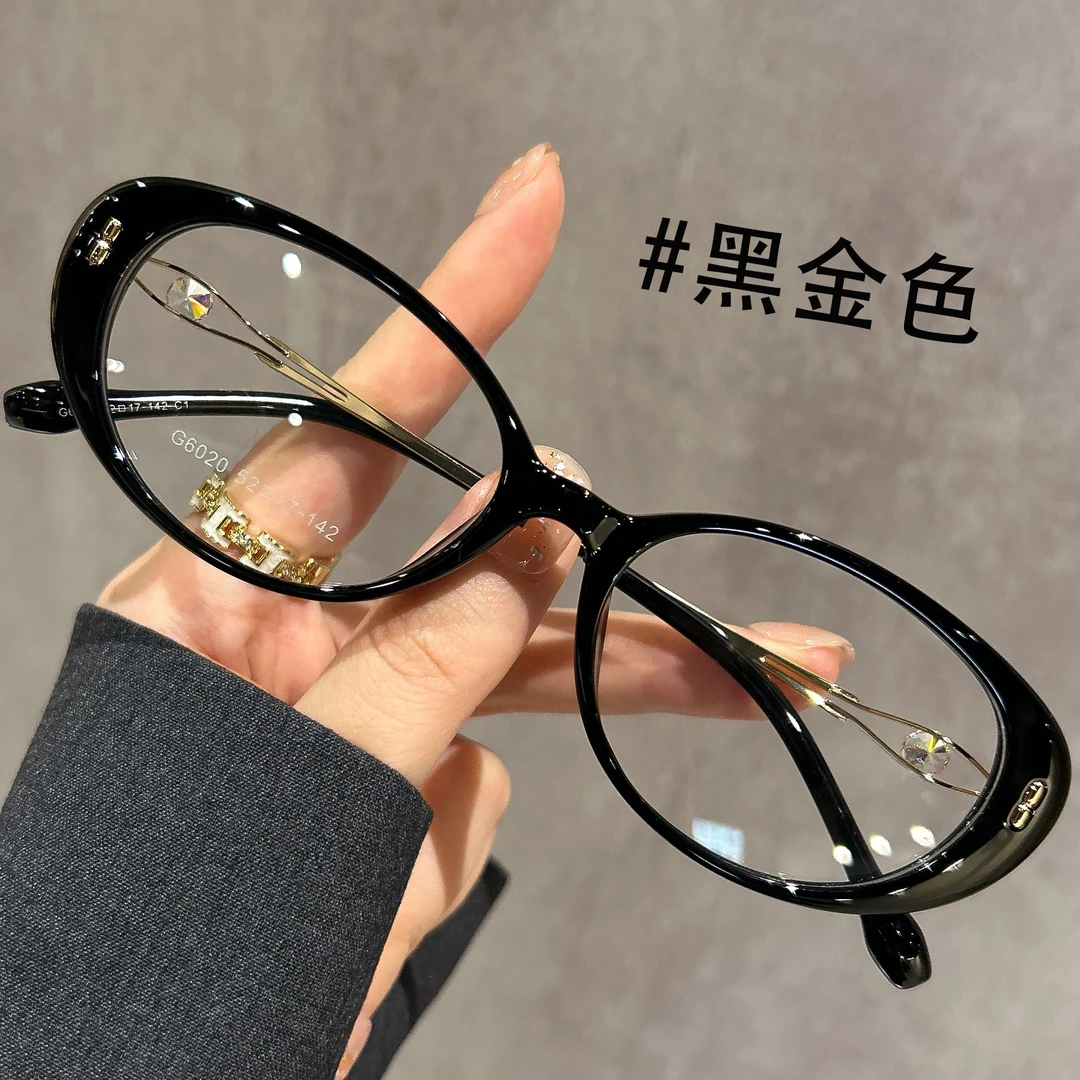 新款时尚镂空猫眼镶钻设计近视眼镜复古优雅高颜值防蓝光平光眼镜