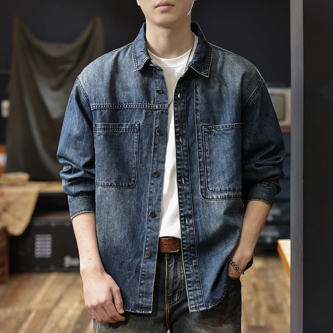 MR.MUDI/穆迪先生2025新款复古牛仔衬衫男宽松百搭长袖外套春秋款