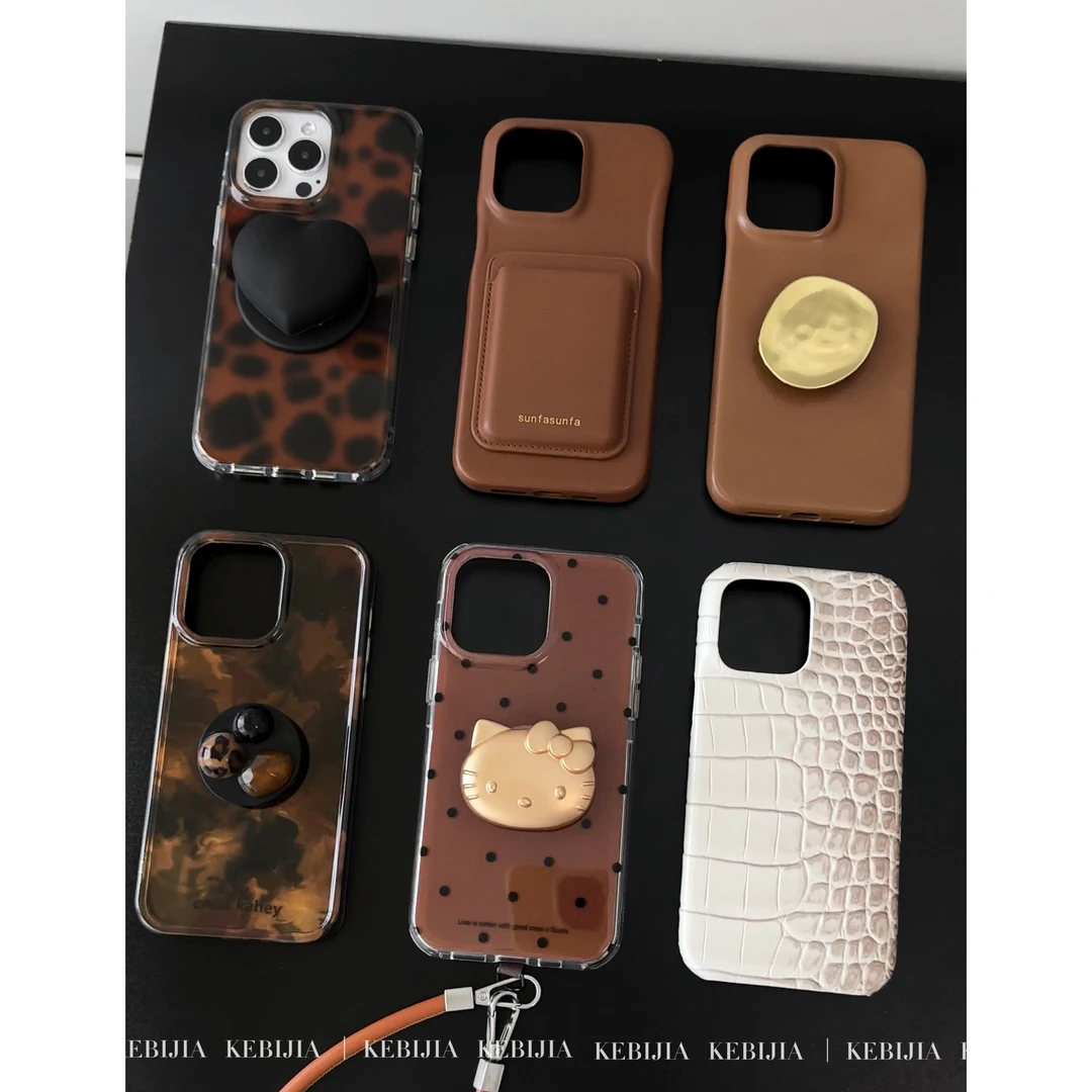 ins早秋高级棕色系列皮质豹纹磁吸适用于苹果16pro17/15/14手机壳