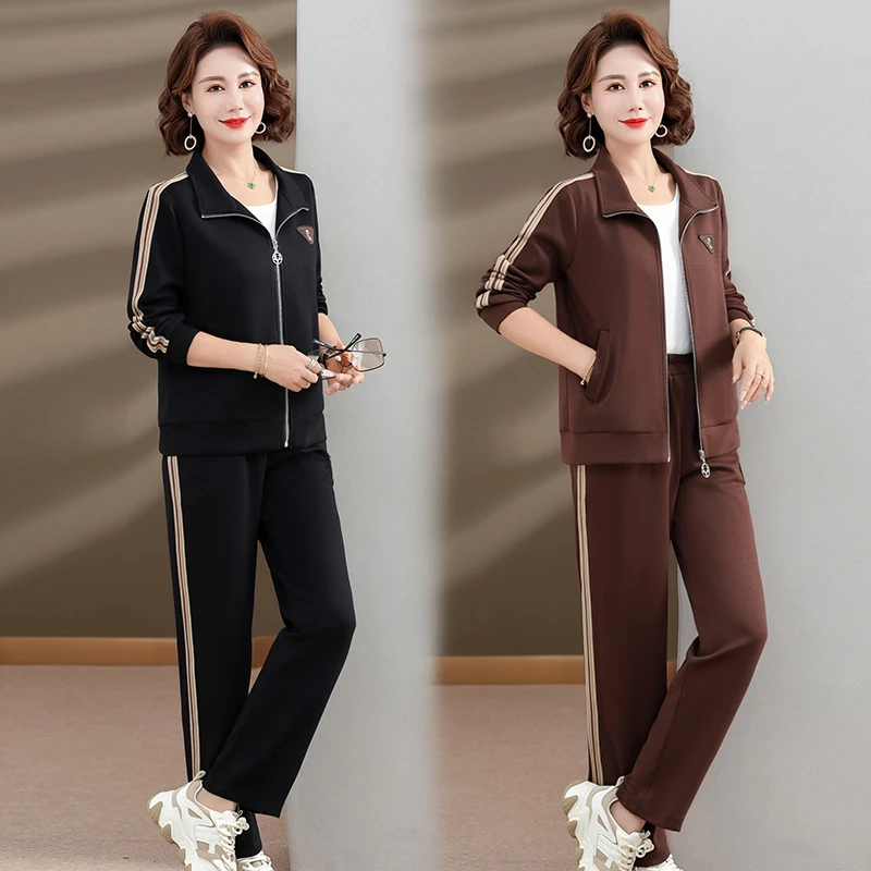 #T308妈妈春装新款两件套宽松中老年女装运动服套装时尚休闲