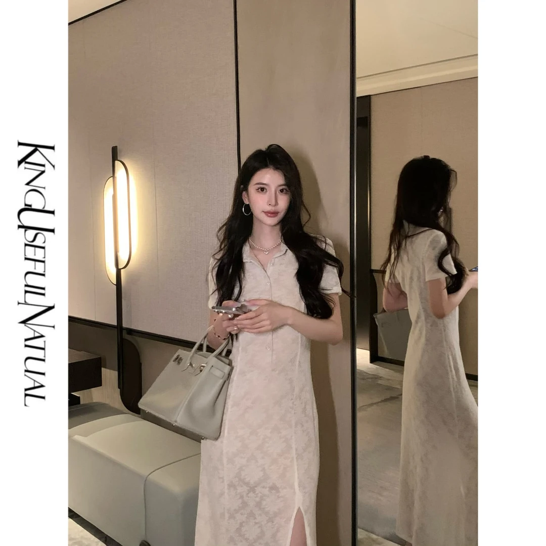 KUN【伦敦来信】低调艺术 定制蕾丝绣花碰撞春夏显气质半袖连衣裙子