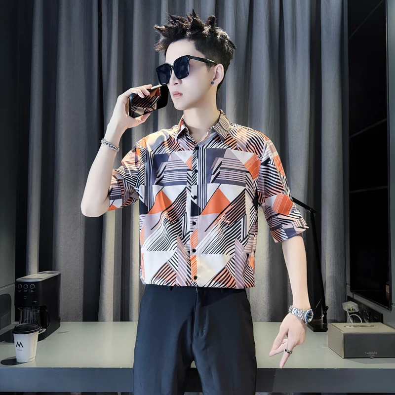 追属冰丝速干五分袖衬衫男小众轻奢上衣寸衫新款夏季薄款短袖衬衣