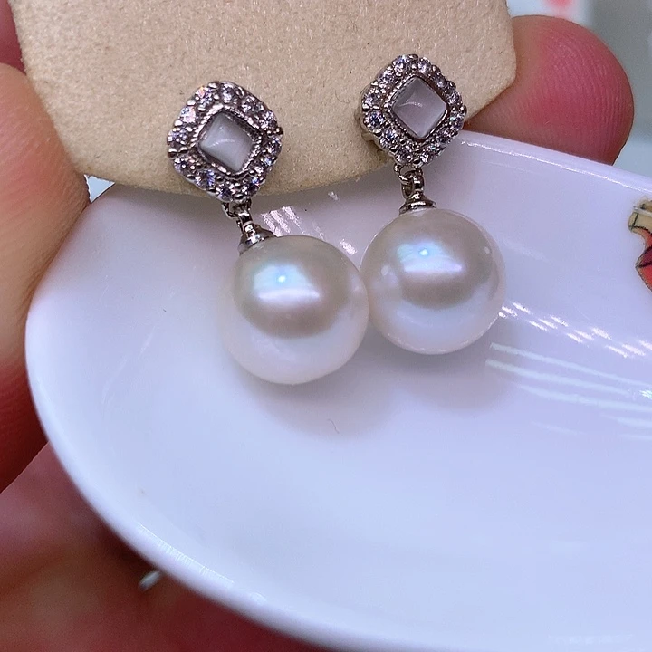 银S925镶嵌耳饰淡水珍珠