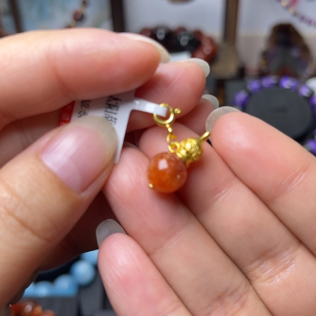 长石手链银S925镶嵌金太阳葫芦吊坠