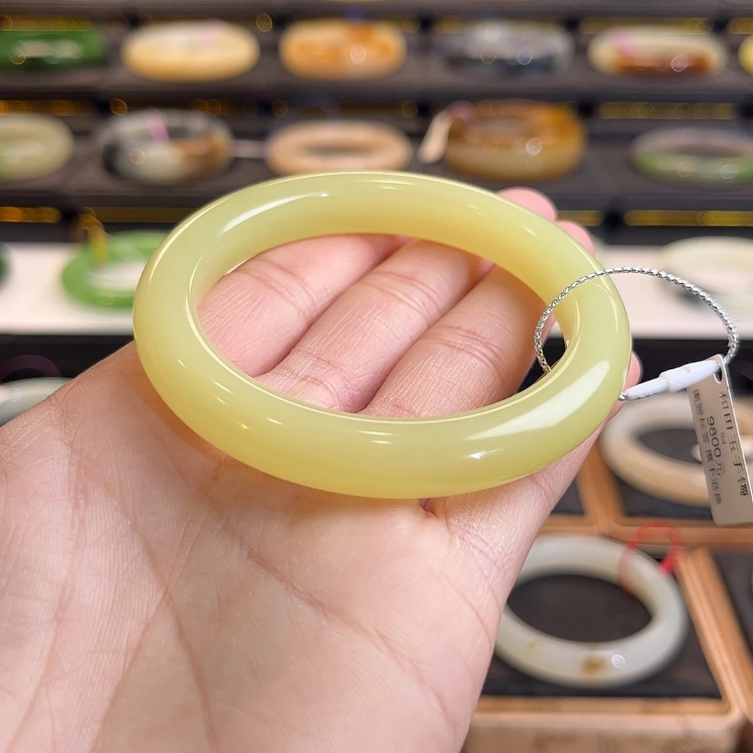 和田玉未镶嵌手镯特细正色黄口