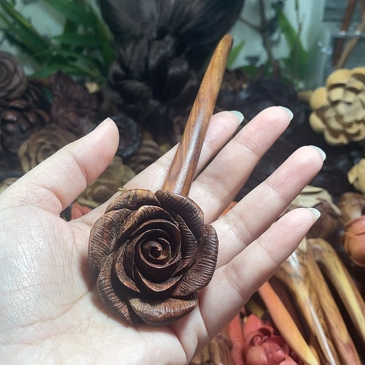 香榧木烟斗玫瑰花发簪