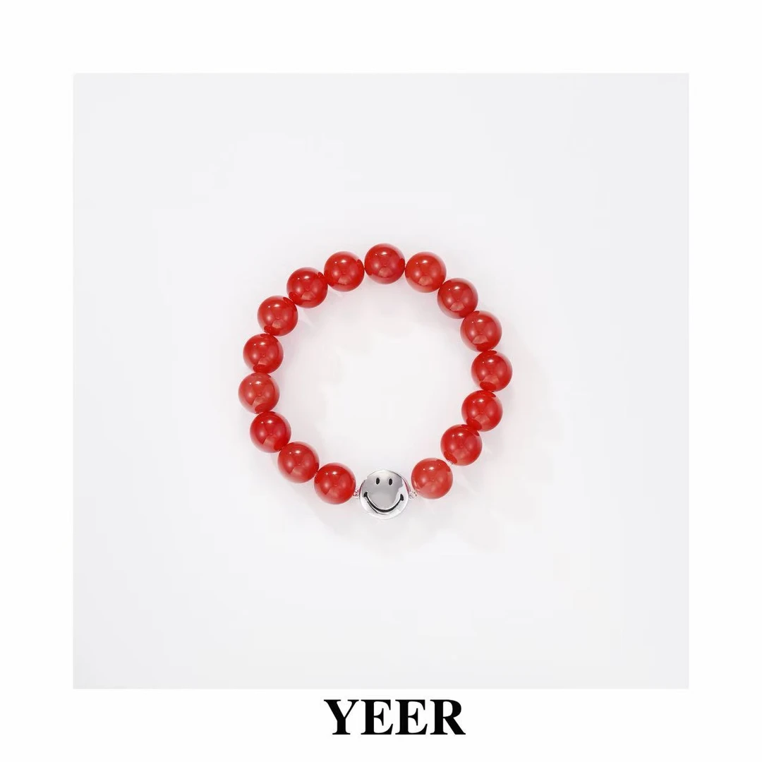 925银手链 YEER 小众时尚精致Lucky笑脸珠珠手链 弹力手串圣诞节