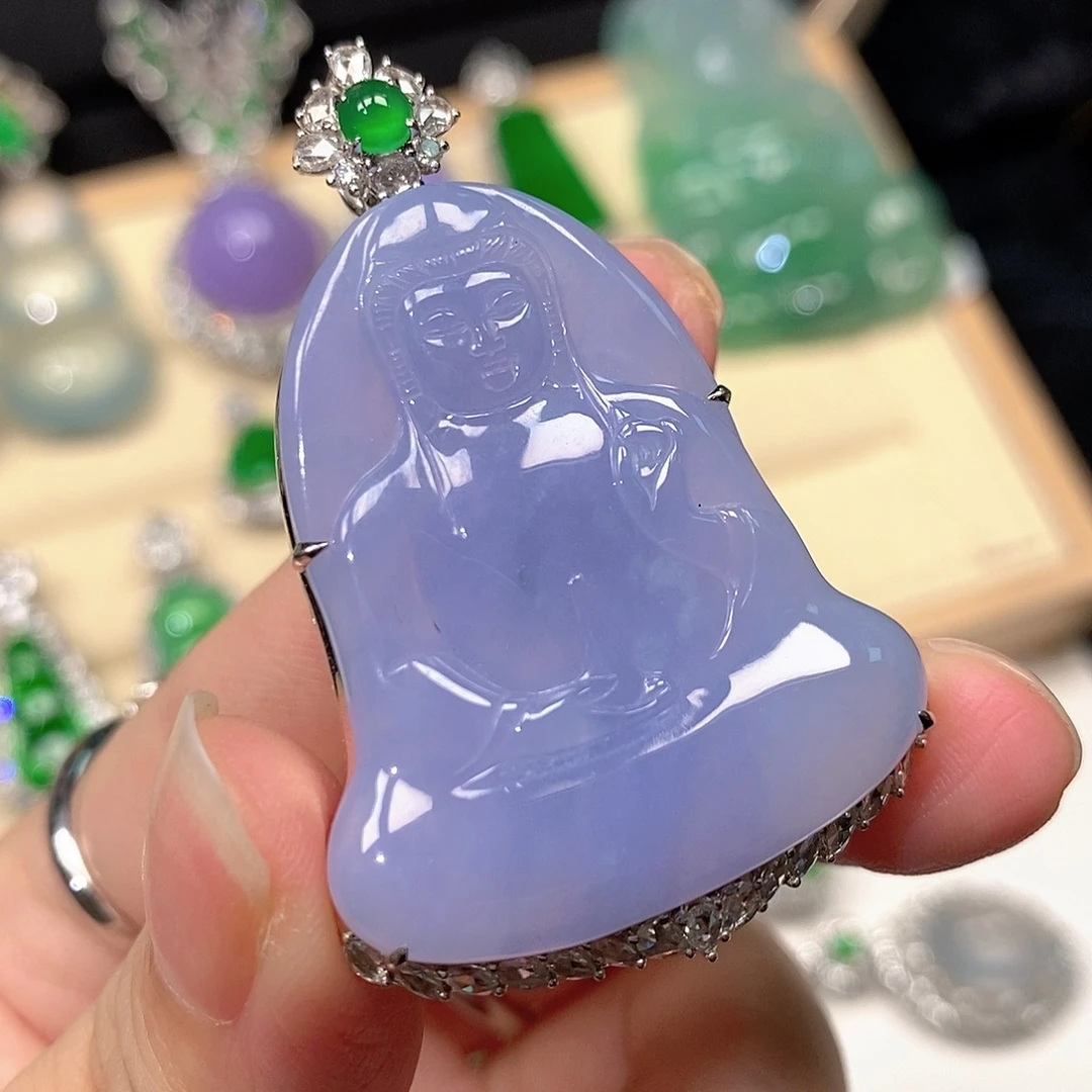 吊坠(不含链)18K金镶嵌翡翠观音