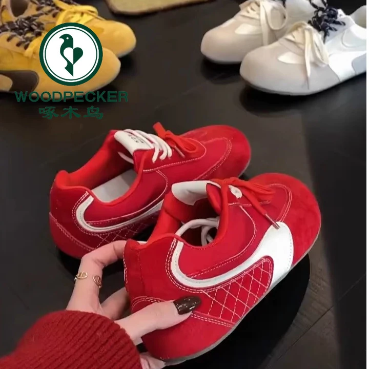 啄木鸟氛围感德训鞋女春新款内增高软底芒果头丑萌休闲运动阿甘鞋