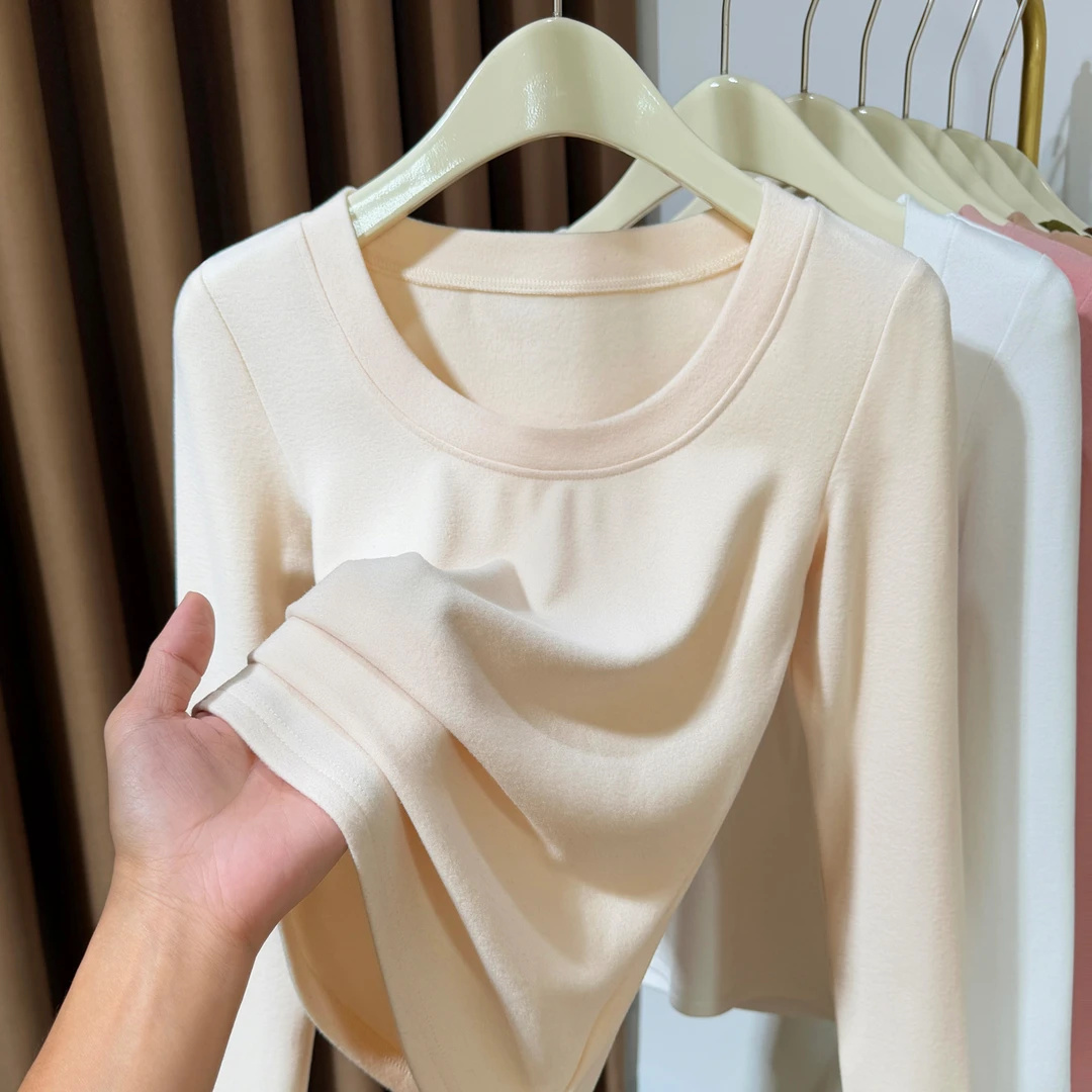 双面磨毛长袖德绒内搭女2025秋冬保暖T恤修身气质小衫低领打底衫