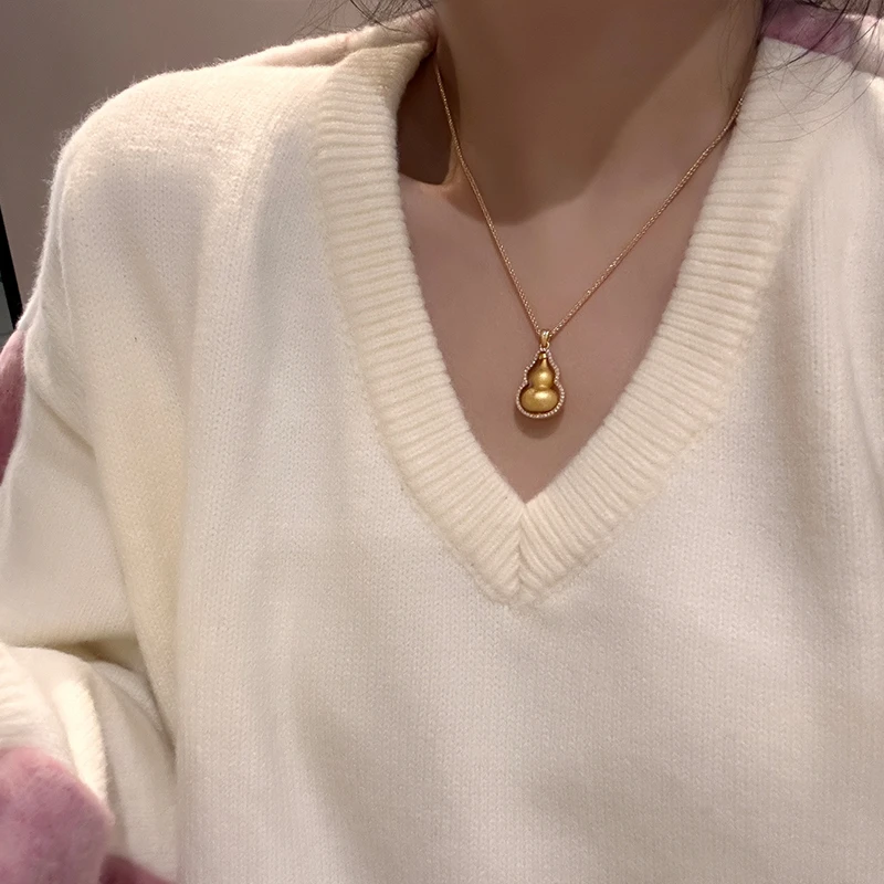 oushipei/欧诗佩 铜合金合成锆石项链 新中式独特可旋转葫芦项链