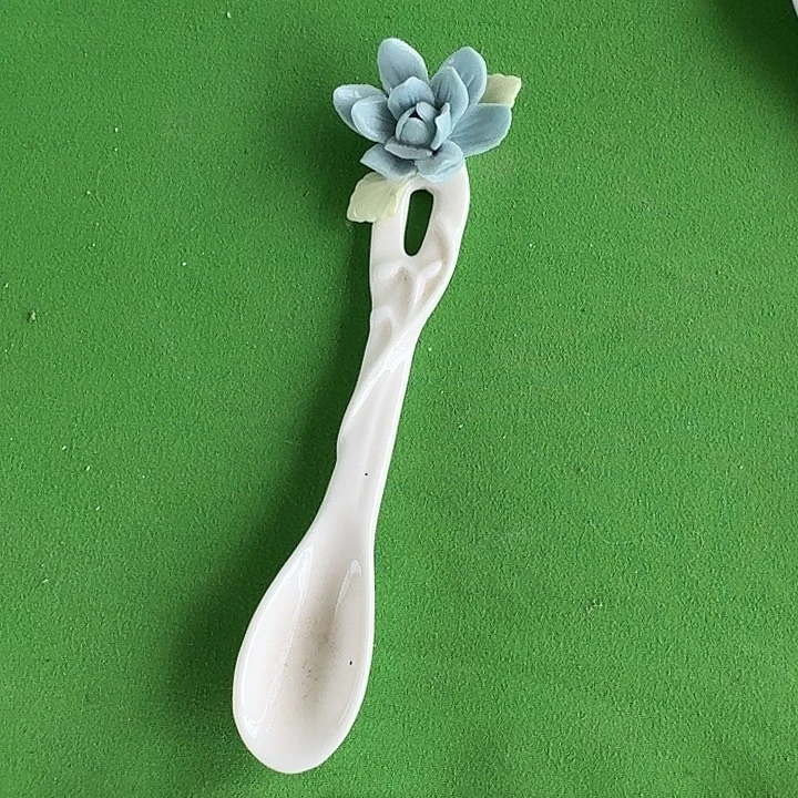 水***晶蓝色莲花手工咖啡勺