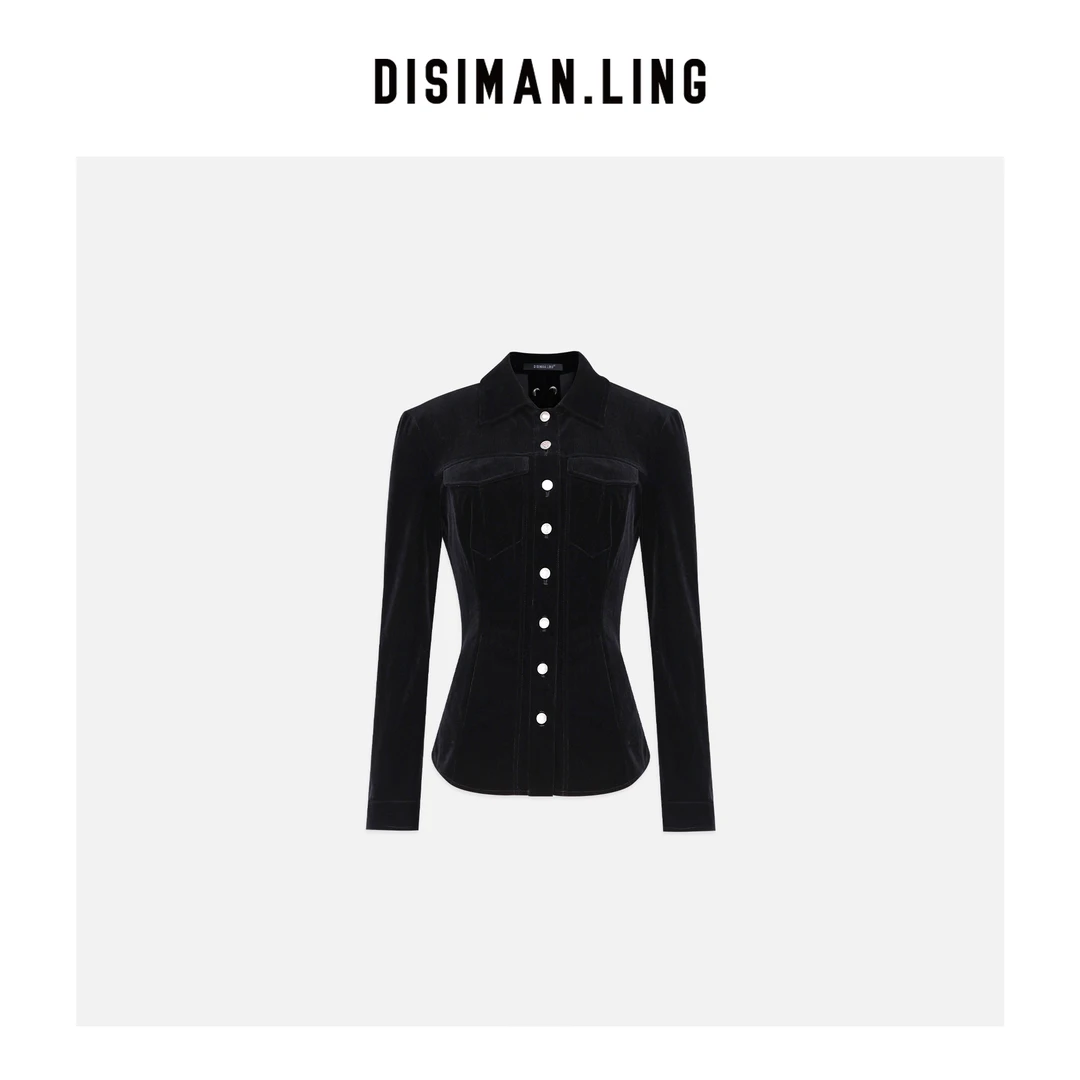 迪丝嫚苓黑色长袖短外套时尚休闲打底修身显瘦百搭气质优雅原创风