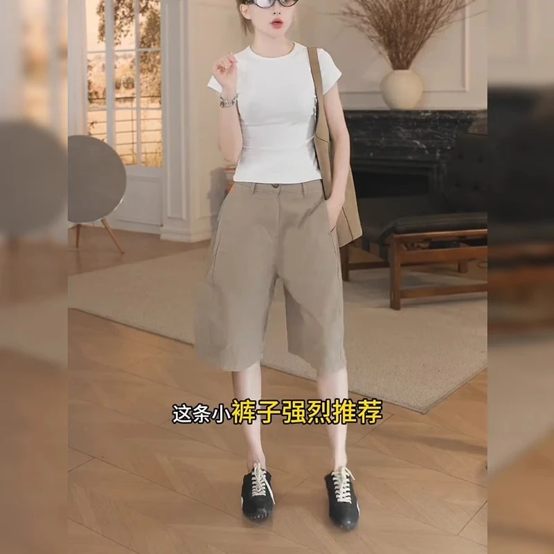 短裤女2025夏季薄款高腰宽松显瘦大码五分裤纯色速干休闲阔腿